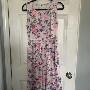 Pink floral sleeveless nursing/maternity dress